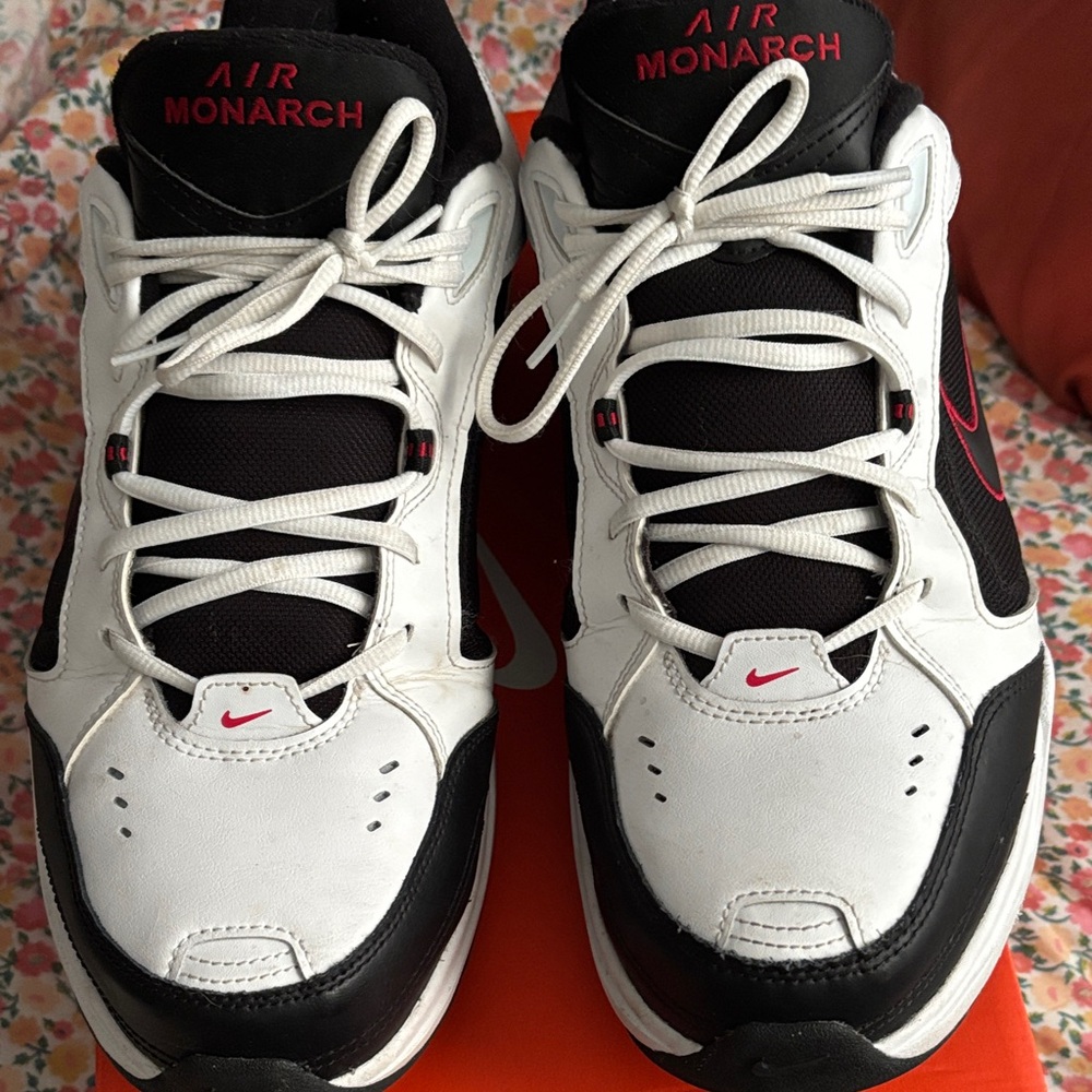 Nike Air Monarch IV Black and White with Red Accents